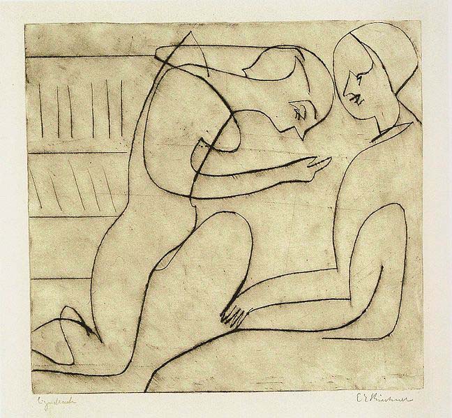 Ernst Ludwig Kirchner Lovers in the bibliothek - etching